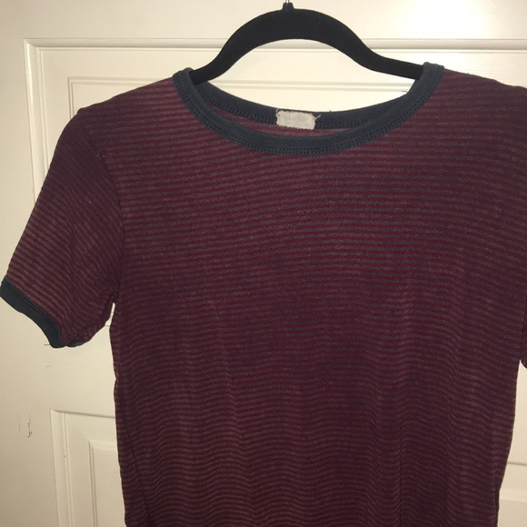Brandy Melville Tops - Grey and maroon Stripe short sleeve